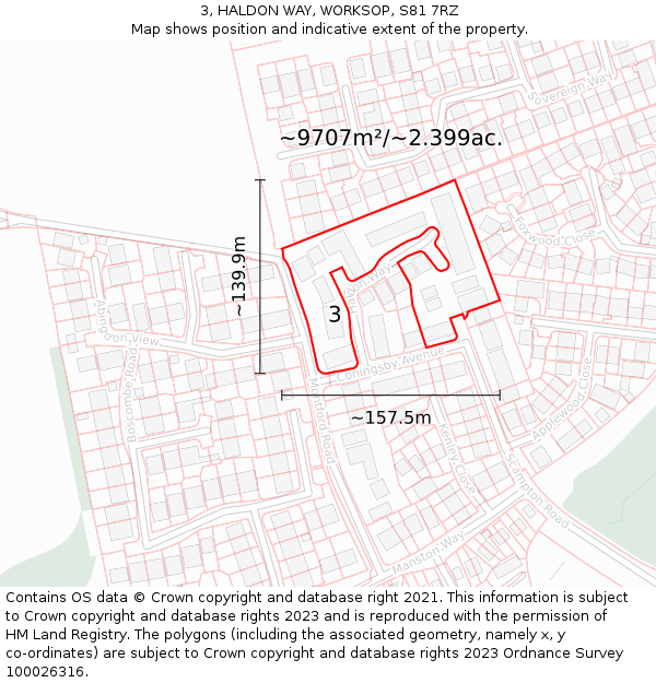 3, HALDON WAY, WORKSOP, S81 7RZ: Plot and title map