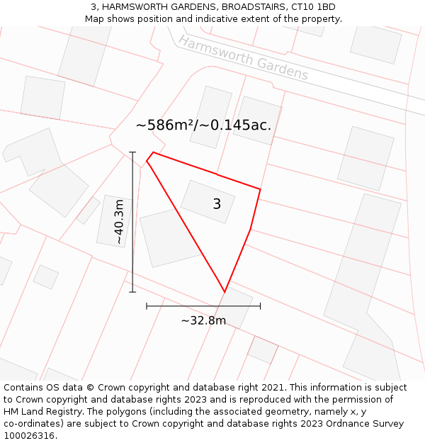 3, HARMSWORTH GARDENS, BROADSTAIRS, CT10 1BD: Plot and title map