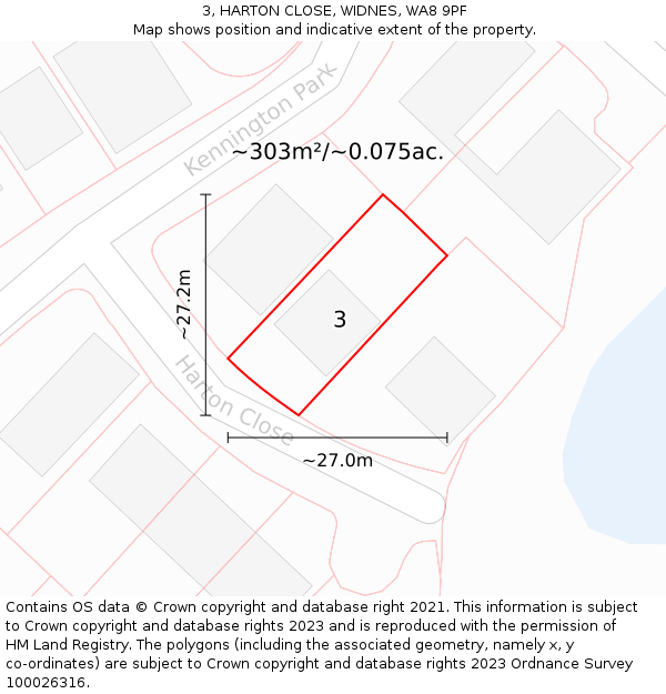 3, HARTON CLOSE, WIDNES, WA8 9PF: Plot and title map