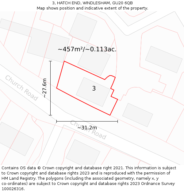 3, HATCH END, WINDLESHAM, GU20 6QB: Plot and title map