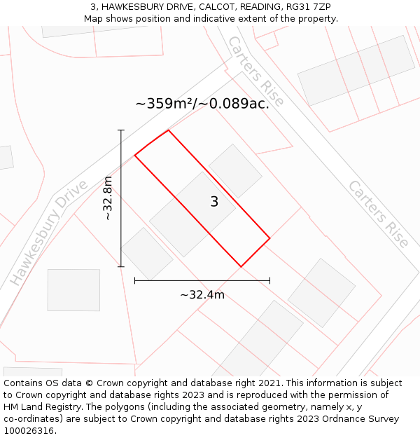 3, HAWKESBURY DRIVE, CALCOT, READING, RG31 7ZP: Plot and title map