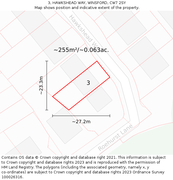 3, HAWKSHEAD WAY, WINSFORD, CW7 2SY: Plot and title map