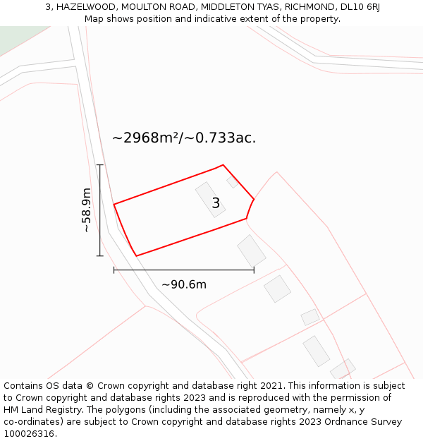 3, HAZELWOOD, MOULTON ROAD, MIDDLETON TYAS, RICHMOND, DL10 6RJ: Plot and title map