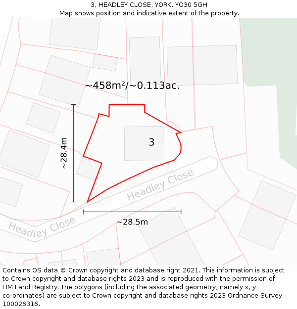 3, HEADLEY CLOSE, YORK, YO30 5GH: Plot and title map