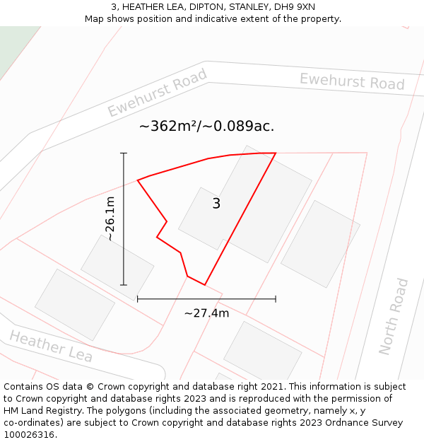 3, HEATHER LEA, DIPTON, STANLEY, DH9 9XN: Plot and title map