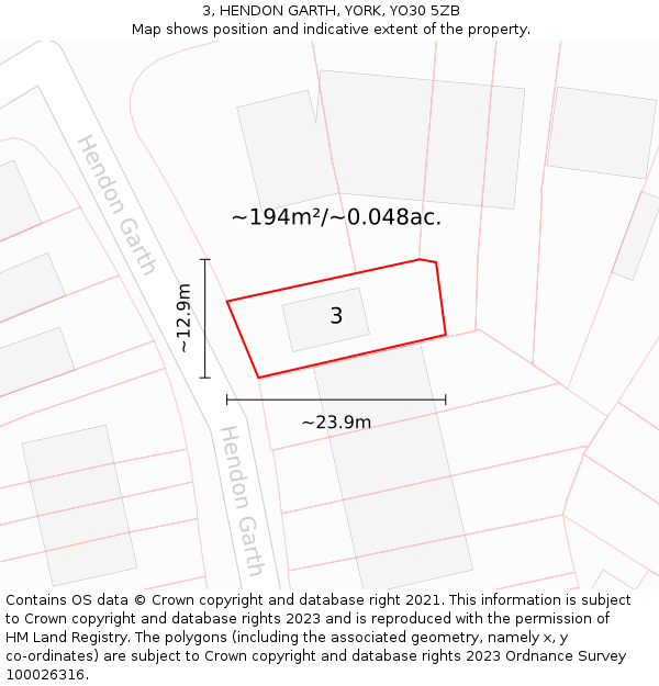 3, HENDON GARTH, YORK, YO30 5ZB: Plot and title map