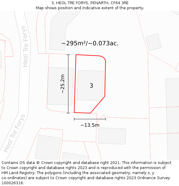 3, HEOL TRE FORYS, PENARTH, CF64 3RE: Plot and title map