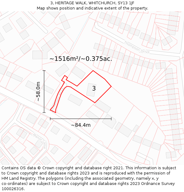 3, HERITAGE WALK, WHITCHURCH, SY13 1JF: Plot and title map