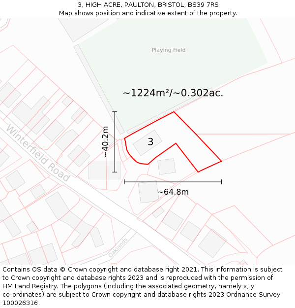 3, HIGH ACRE, PAULTON, BRISTOL, BS39 7RS: Plot and title map