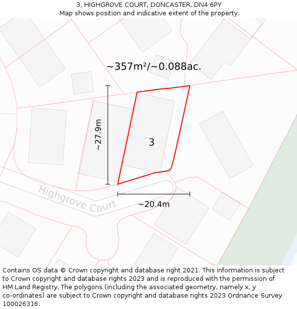 3, HIGHGROVE COURT, DONCASTER, DN4 6PY: Plot and title map