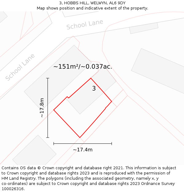 3, HOBBS HILL, WELWYN, AL6 9DY: Plot and title map