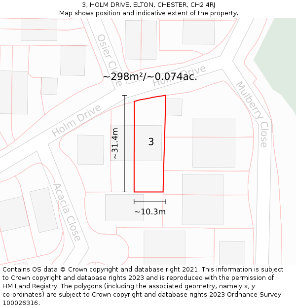 3, HOLM DRIVE, ELTON, CHESTER, CH2 4RJ: Plot and title map