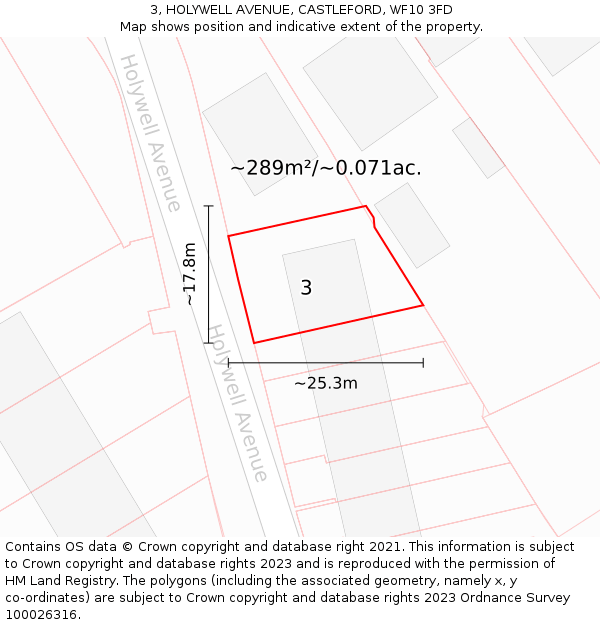 3, HOLYWELL AVENUE, CASTLEFORD, WF10 3FD: Plot and title map