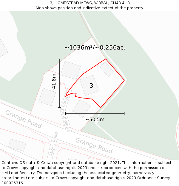 3, HOMESTEAD MEWS, WIRRAL, CH48 4HR: Plot and title map