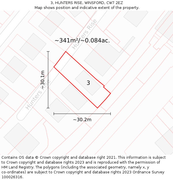 3, HUNTERS RISE, WINSFORD, CW7 2EZ: Plot and title map