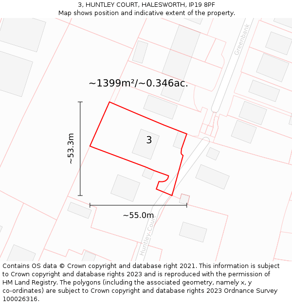 3, HUNTLEY COURT, HALESWORTH, IP19 8PF: Plot and title map