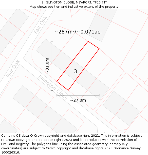 3, ISLINGTON CLOSE, NEWPORT, TF10 7TT: Plot and title map