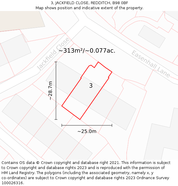 3, JACKFIELD CLOSE, REDDITCH, B98 0BF: Plot and title map