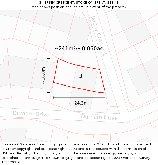3, JERSEY CRESCENT, STOKE-ON-TRENT, ST3 4TJ: Plot and title map