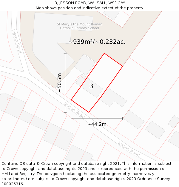 3, JESSON ROAD, WALSALL, WS1 3AY: Plot and title map