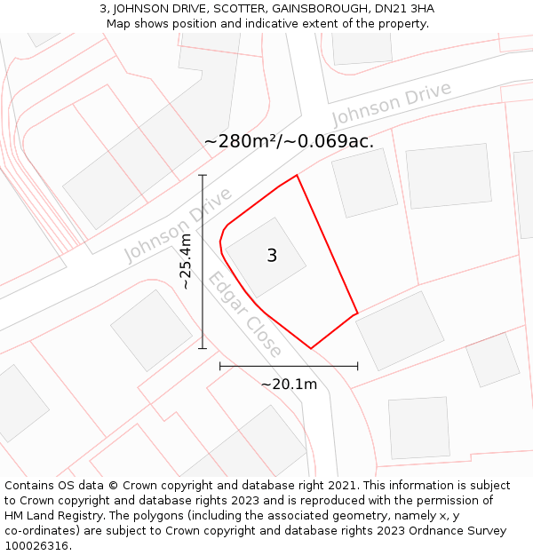 3, JOHNSON DRIVE, SCOTTER, GAINSBOROUGH, DN21 3HA: Plot and title map