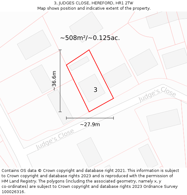 3, JUDGES CLOSE, HEREFORD, HR1 2TW: Plot and title map