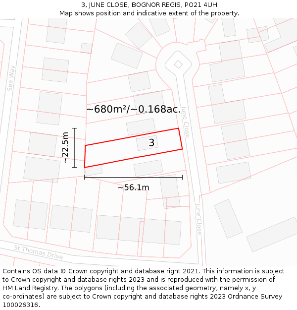 3, JUNE CLOSE, BOGNOR REGIS, PO21 4UH: Plot and title map