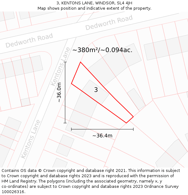 3, KENTONS LANE, WINDSOR, SL4 4JH: Plot and title map