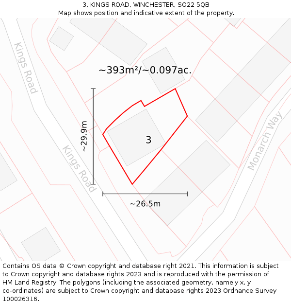 3, KINGS ROAD, WINCHESTER, SO22 5QB: Plot and title map
