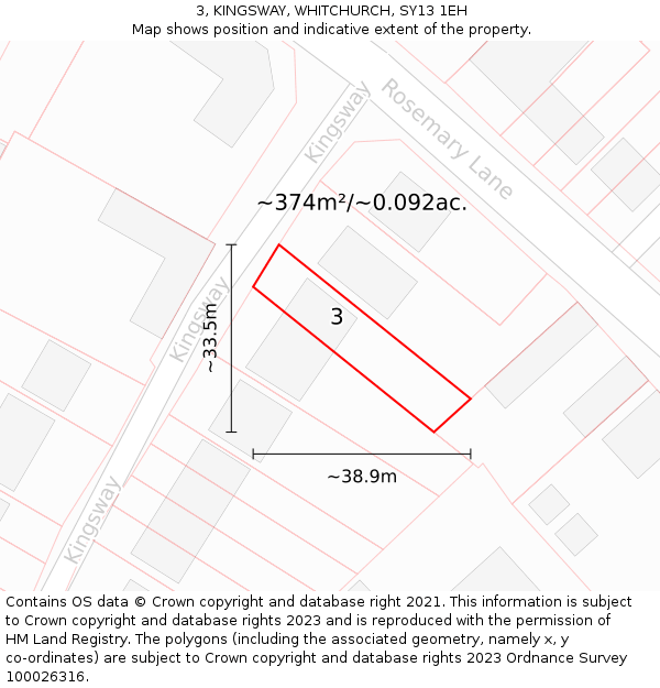 3, KINGSWAY, WHITCHURCH, SY13 1EH: Plot and title map