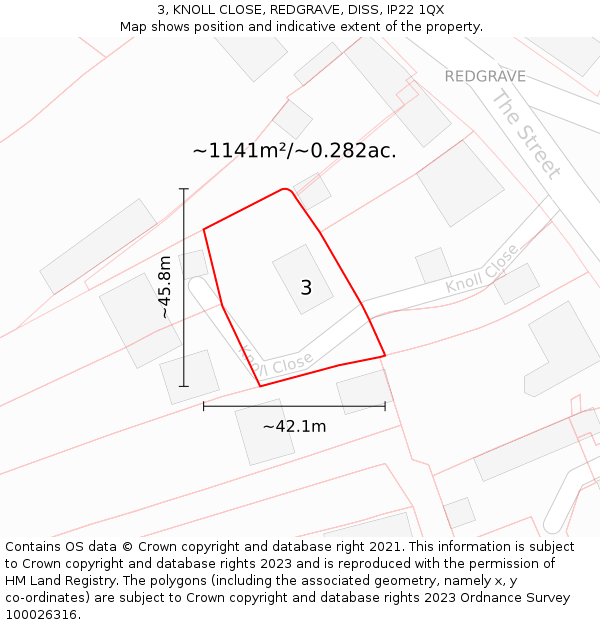 3, KNOLL CLOSE, REDGRAVE, DISS, IP22 1QX: Plot and title map