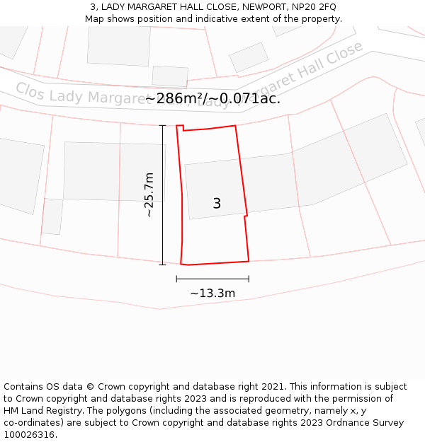 3, LADY MARGARET HALL CLOSE, NEWPORT, NP20 2FQ: Plot and title map