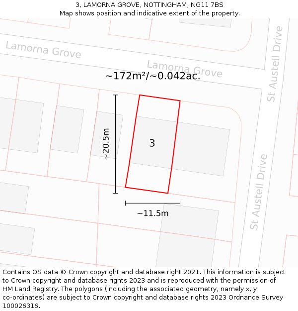 3, LAMORNA GROVE, NOTTINGHAM, NG11 7BS: Plot and title map