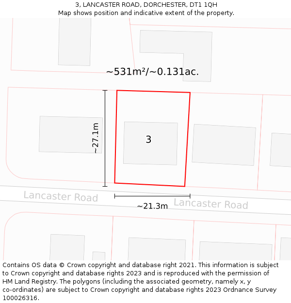 3, LANCASTER ROAD, DORCHESTER, DT1 1QH: Plot and title map