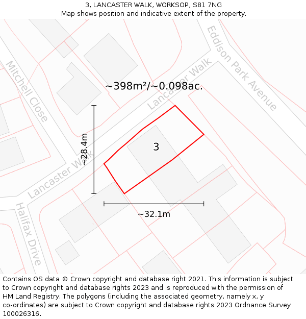 3, LANCASTER WALK, WORKSOP, S81 7NG: Plot and title map