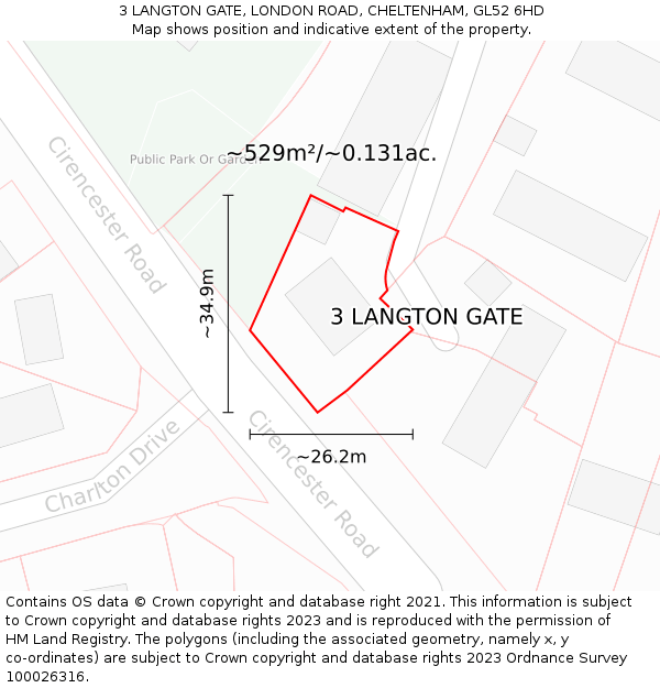 3 LANGTON GATE, LONDON ROAD, CHELTENHAM, GL52 6HD: Plot and title map