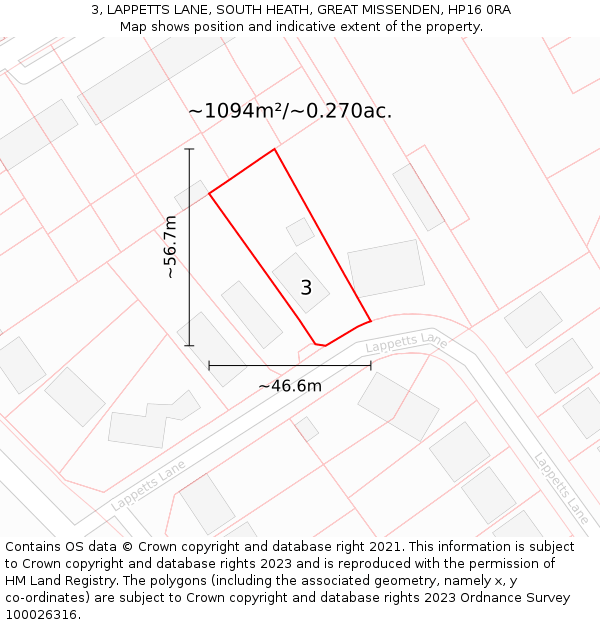 3, LAPPETTS LANE, SOUTH HEATH, GREAT MISSENDEN, HP16 0RA: Plot and title map