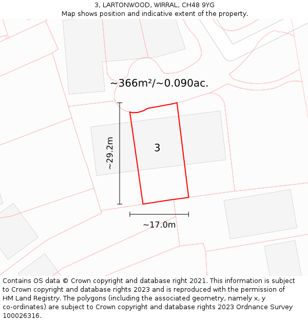 3, LARTONWOOD, WIRRAL, CH48 9YG: Plot and title map