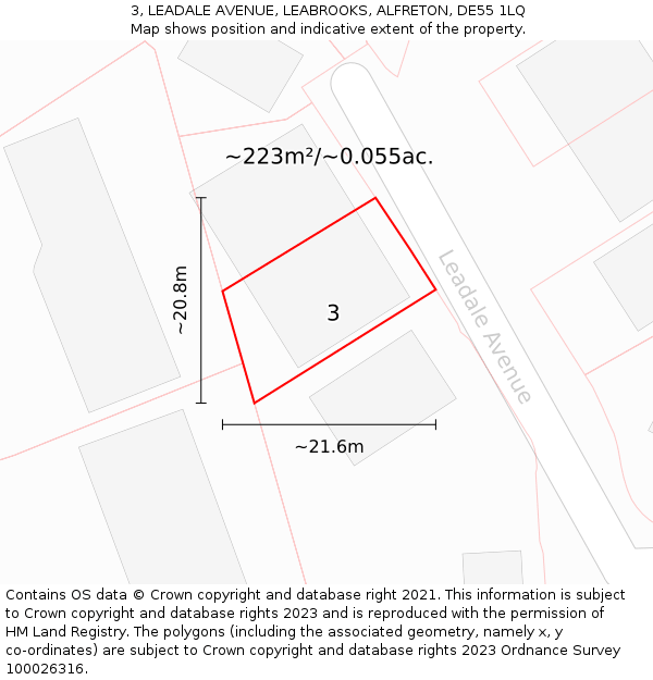 3, LEADALE AVENUE, LEABROOKS, ALFRETON, DE55 1LQ: Plot and title map