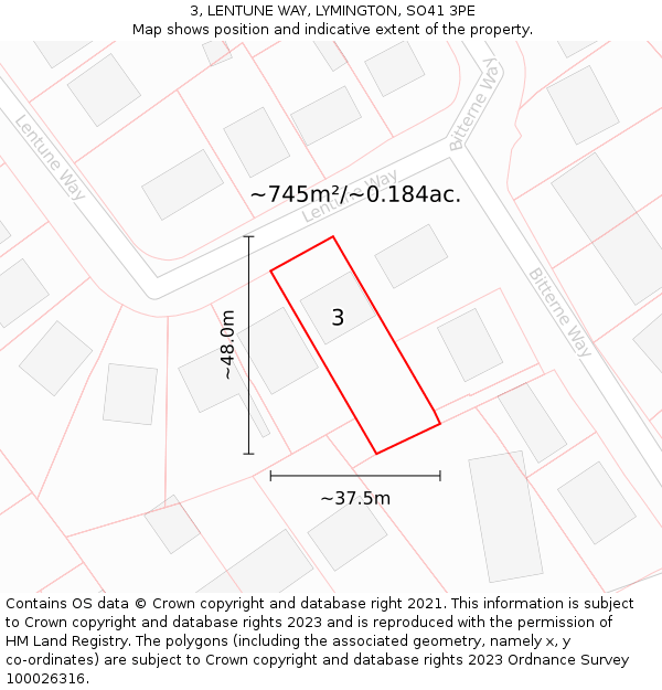 3, LENTUNE WAY, LYMINGTON, SO41 3PE: Plot and title map