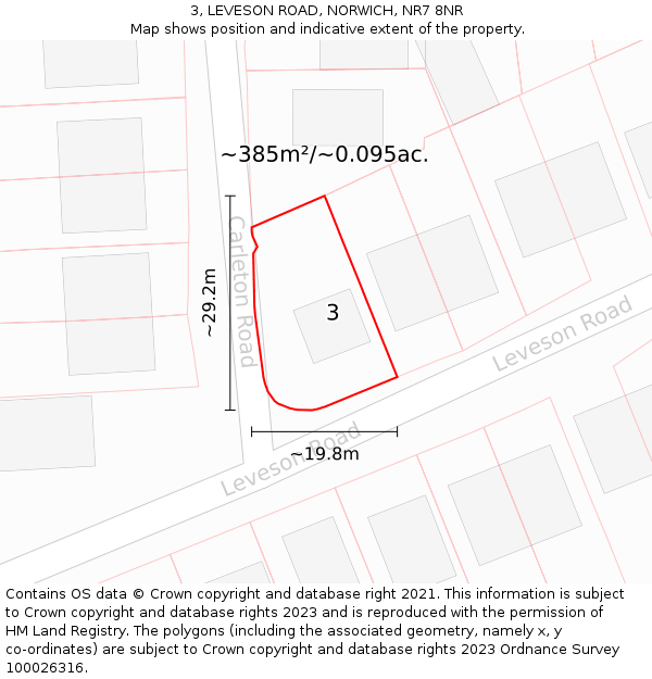 3, LEVESON ROAD, NORWICH, NR7 8NR: Plot and title map