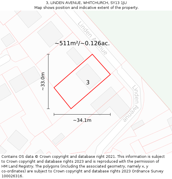 3, LINDEN AVENUE, WHITCHURCH, SY13 1JU: Plot and title map