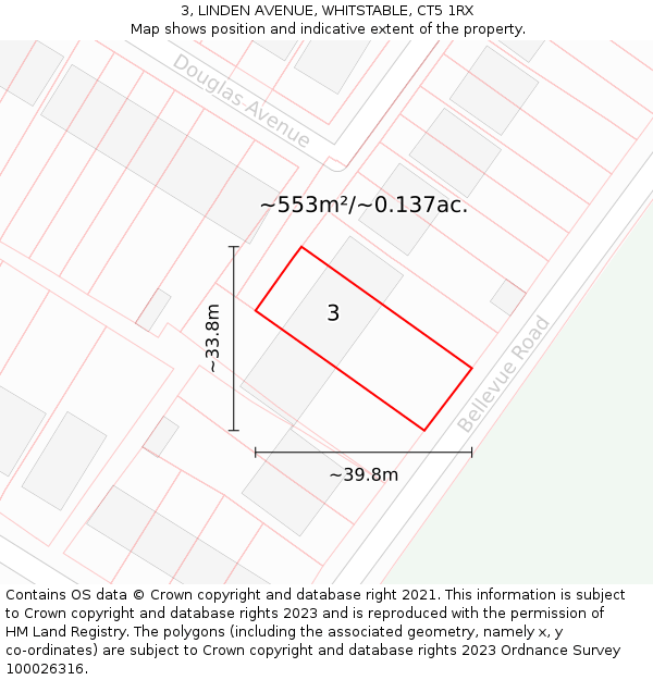 3, LINDEN AVENUE, WHITSTABLE, CT5 1RX: Plot and title map
