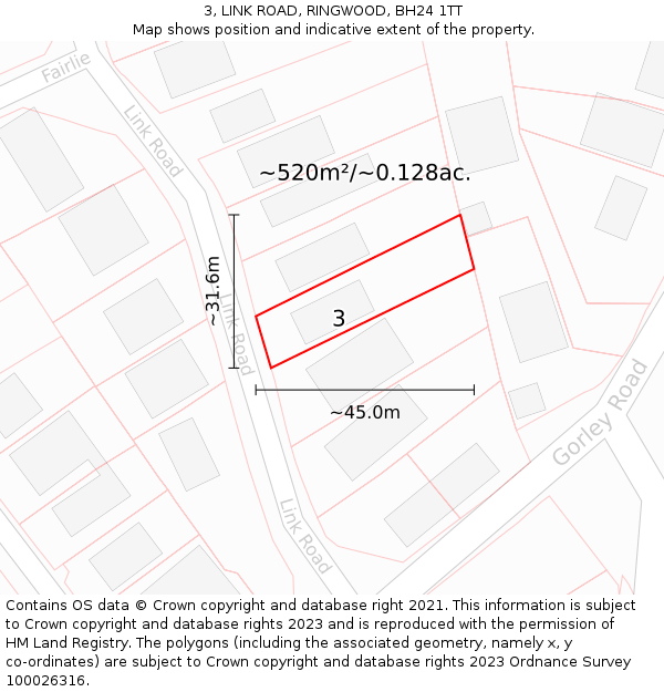 3, LINK ROAD, RINGWOOD, BH24 1TT: Plot and title map