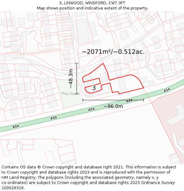 3, LINWOOD, WINSFORD, CW7 3FT: Plot and title map