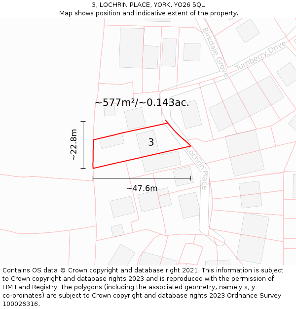3, LOCHRIN PLACE, YORK, YO26 5QL: Plot and title map