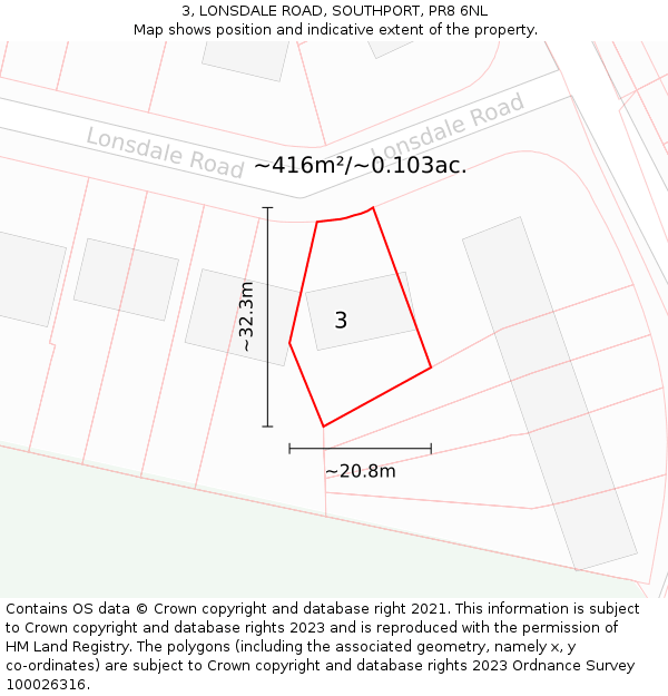 3, LONSDALE ROAD, SOUTHPORT, PR8 6NL: Plot and title map