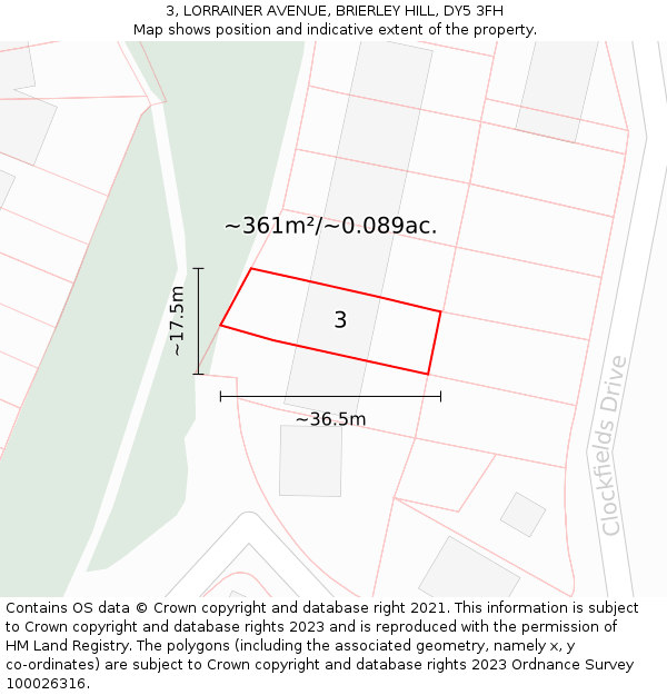 3, LORRAINER AVENUE, BRIERLEY HILL, DY5 3FH: Plot and title map