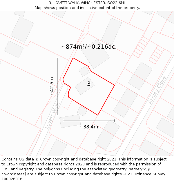 3, LOVETT WALK, WINCHESTER, SO22 6NL: Plot and title map