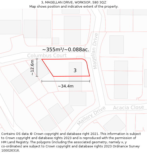 3, MAGELLAN DRIVE, WORKSOP, S80 3QZ: Plot and title map